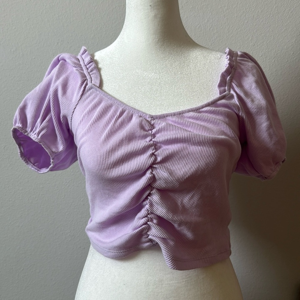 Forever 21 Women’s Light Purple Cropped Ribbed Ruffle Sleeve Top Size Medium